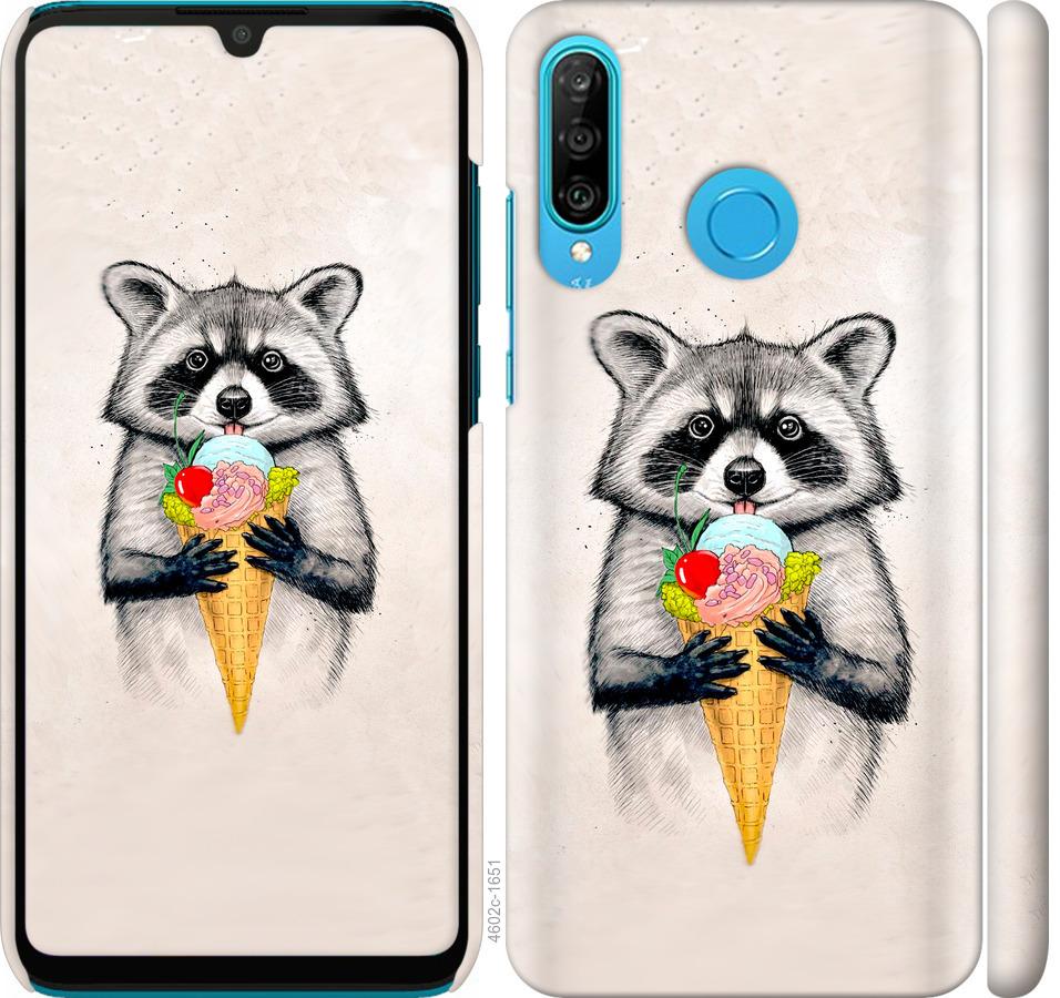 

Чохол на Huawei P30 Lite Єнот з морозивом