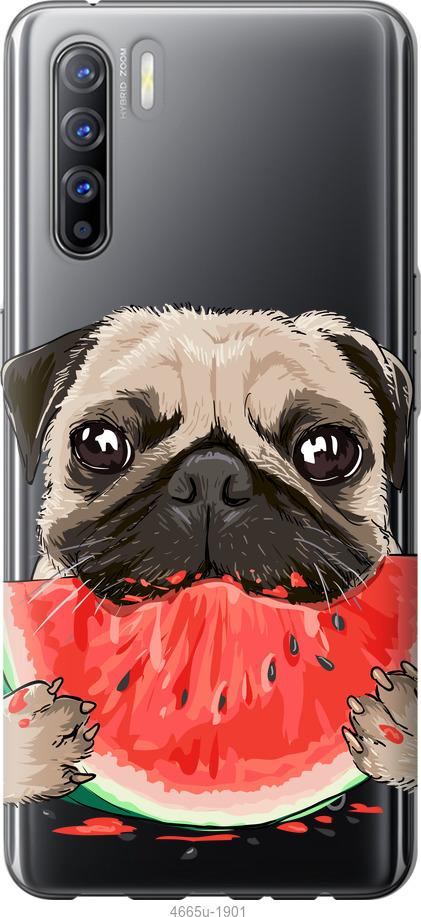 

Чехол на Oppo Reno 3 Мопс и арбуз
