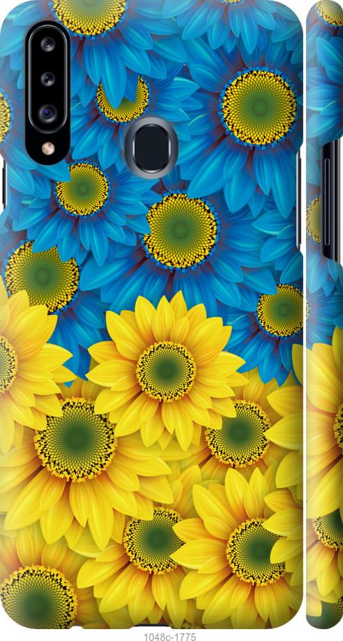 Чехол на Samsung Galaxy A20s A207F Жёлто-голубые цветы