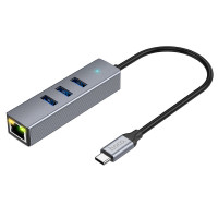 Переходник HUB Hoco HB34 Easy link Type-C Gigabit network adapter (Type-C to USB3.0*3+RJ45)