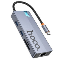 Перехідник HUB Hoco HB52 Wow 8in1 (Type-C to HDTV+RJ45+SD/TF+PD+Type-C3.0+2xUSB3.0)