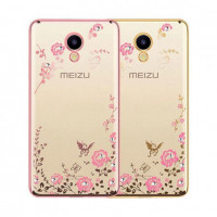 

Прозрачный чехол с цветами и стразами для Meizu M5 с глянцевым бампером