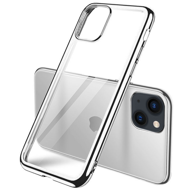

Прозрачный силиконовый чехол глянцевая окантовка Full Camera для Apple iPhone 13 (6.1") Серебряный (200730)