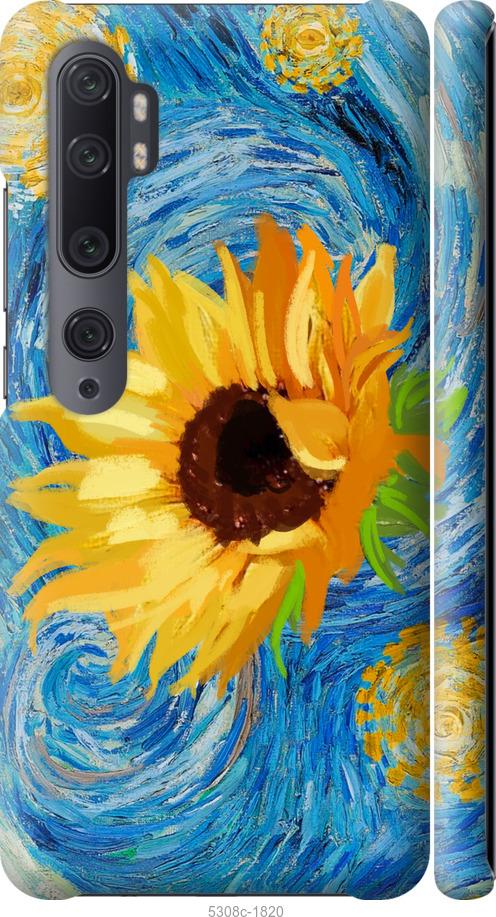 Чехол на Xiaomi Mi Note 10 Цветы желто-голубые