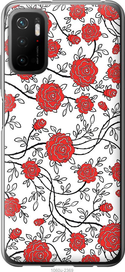 Чехол на Xiaomi Poco M3 Pro Красные розы на белом фоне