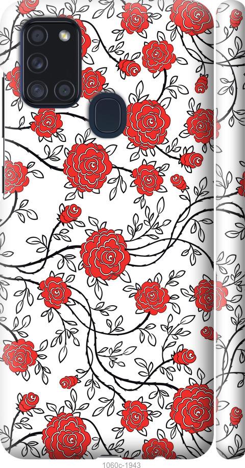 Чехол на Samsung Galaxy A21s A217F Красные розы на белом фоне