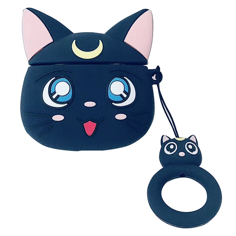 

Силиконовый футляр Anime для наушников AirPods 1/2 + кольцо Кот Луна / Темно-синий (152508)