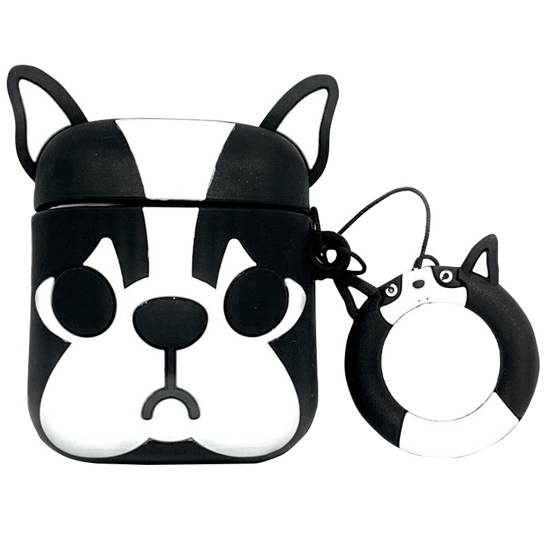 

Силіконовий футляр Bulldog для навушників AirPods + кільце (Французский бульдог/чорно-білий)