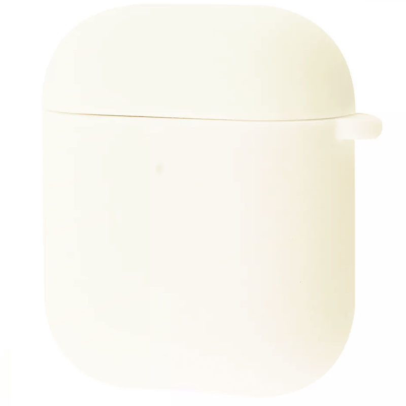 

Силиконовый футляр для наушников Airpods 1/2 Slim + карабин (Белый / Золотой)