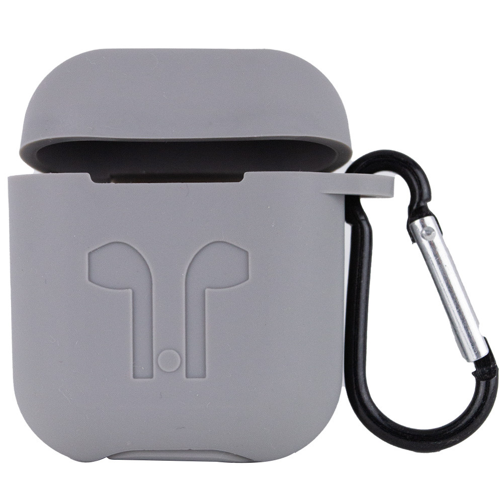

Силіконовий футляр для навушників Airpods Logo 2in1 + карабін (Сірий / Light Grey)