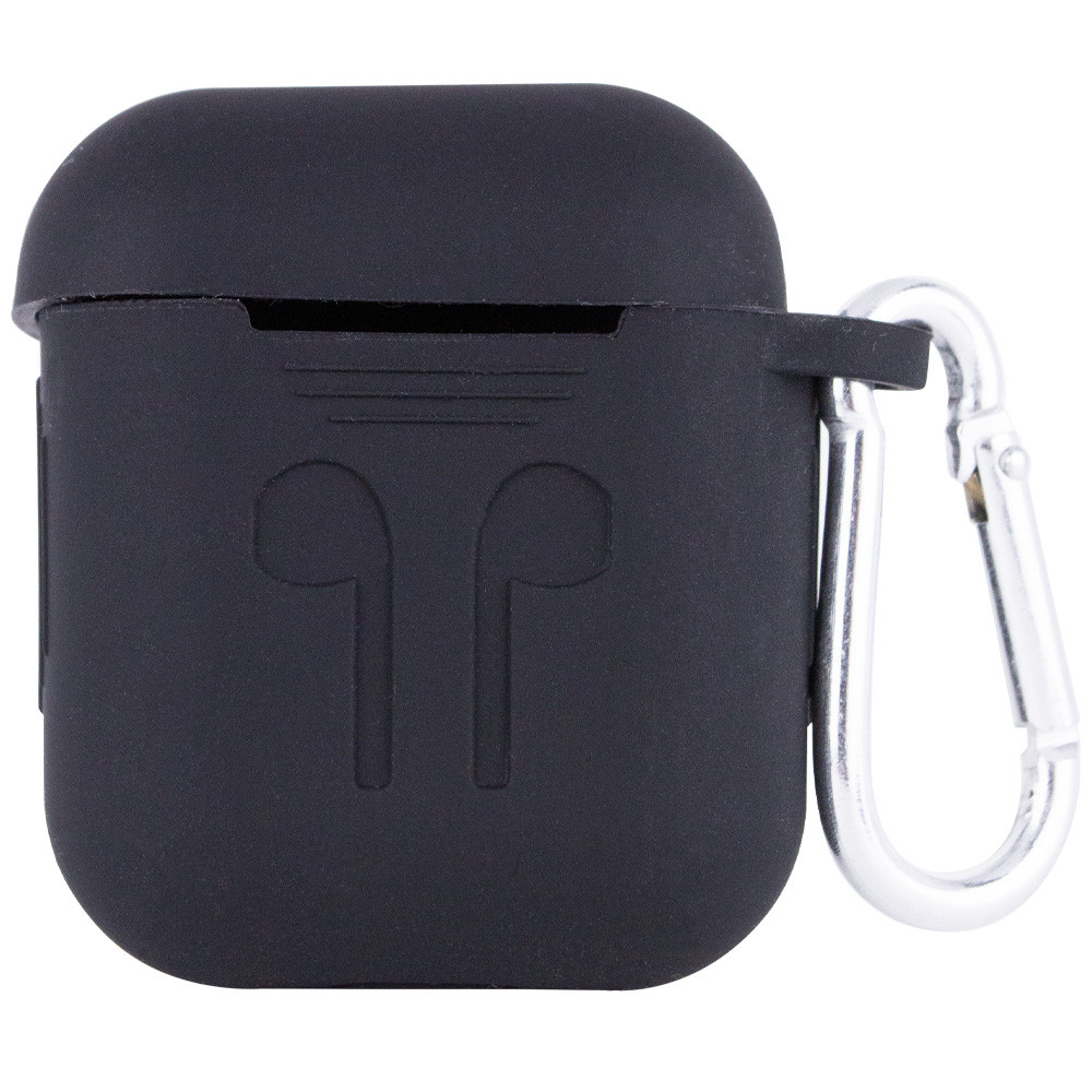 

Силиконовый футляр для наушников Airpods Slim Logo + карабин Черный / Black (163128)