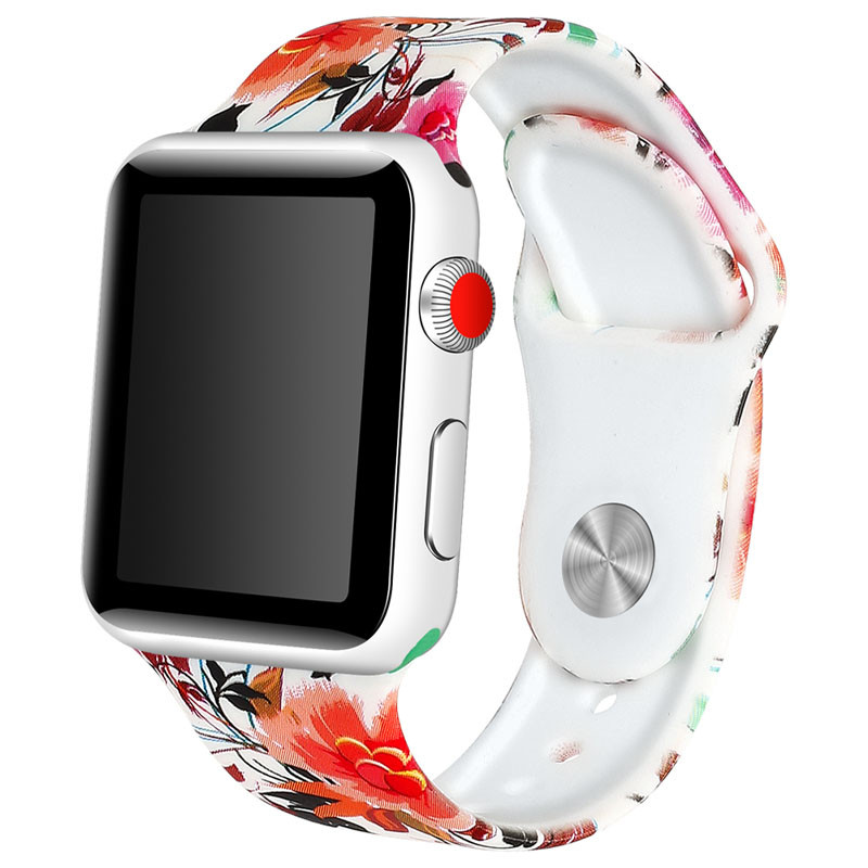 

Силиконовый ремешок с рисунком для Apple watch 42mm / 44mm Белый / Цветы и листья (133186)