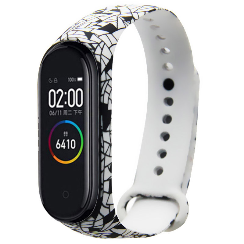 

Силиконовый ремешок с рисунком для Xiaomi Mi Band 3/4 Мозаика / Черно-белый (131419)