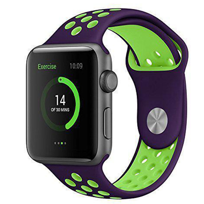 

Силиконовый ремешок Sport Nike+ для Apple watch 38mm / 40mm (Фиолетово-салатовый)