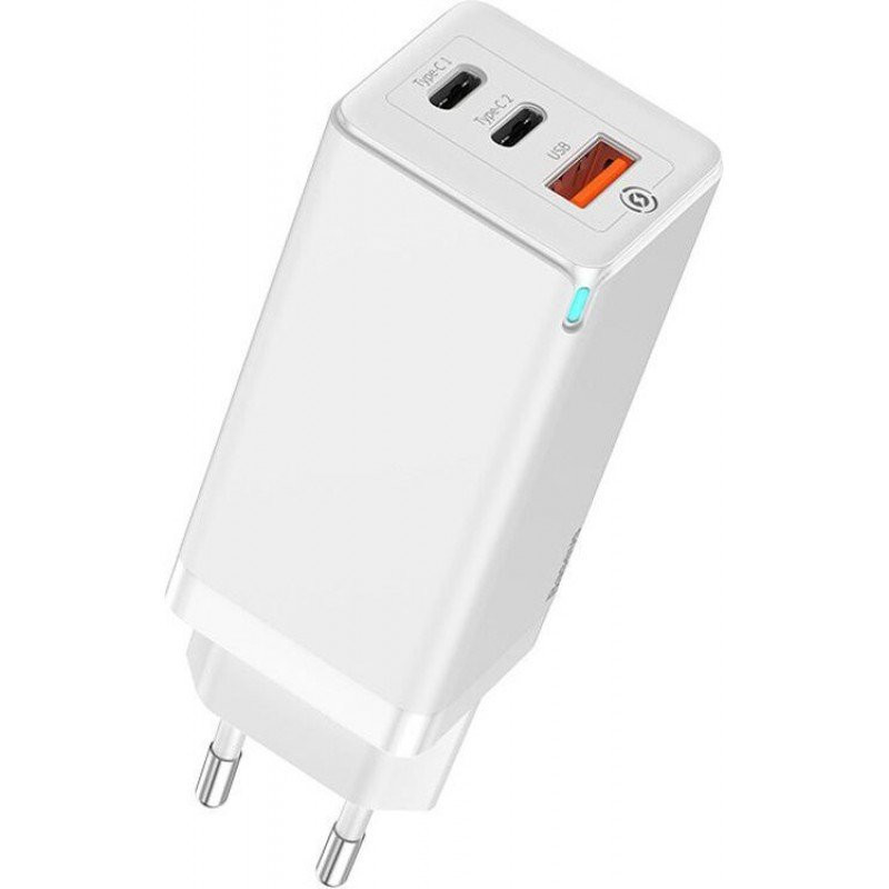 

МЗП Baseus GaN Quick Travel Charger 65W (2 Type-C + 1USB) (White)