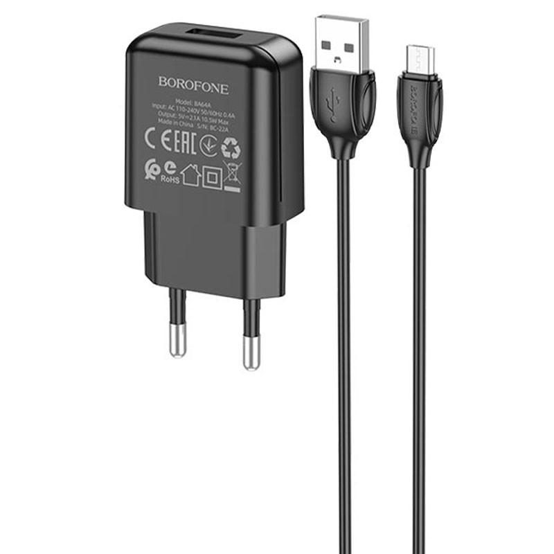 

СЗУ Borofone BA64A Single port + MicroUSB Черный (222847)