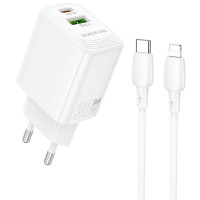 СЗУ Borofone BN29 Fuente PD30W+QC3.0 (1USB-A/1C) + кабель Type-C to Lightning