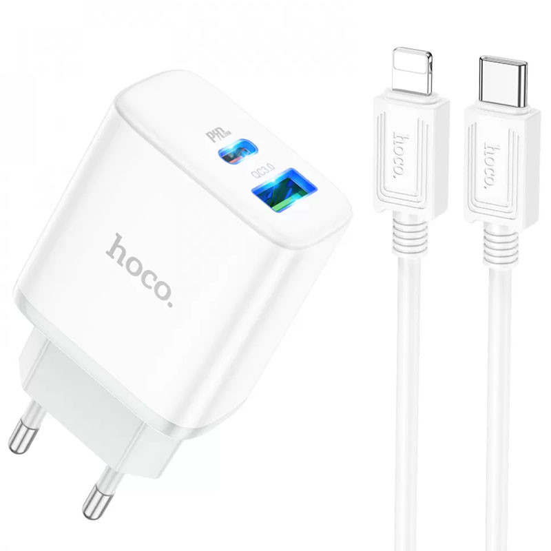 

МЗП HOCO C105A Stage PD20W+QC3.0 + Type-C to Lightningдля Зарядные устройства (White)