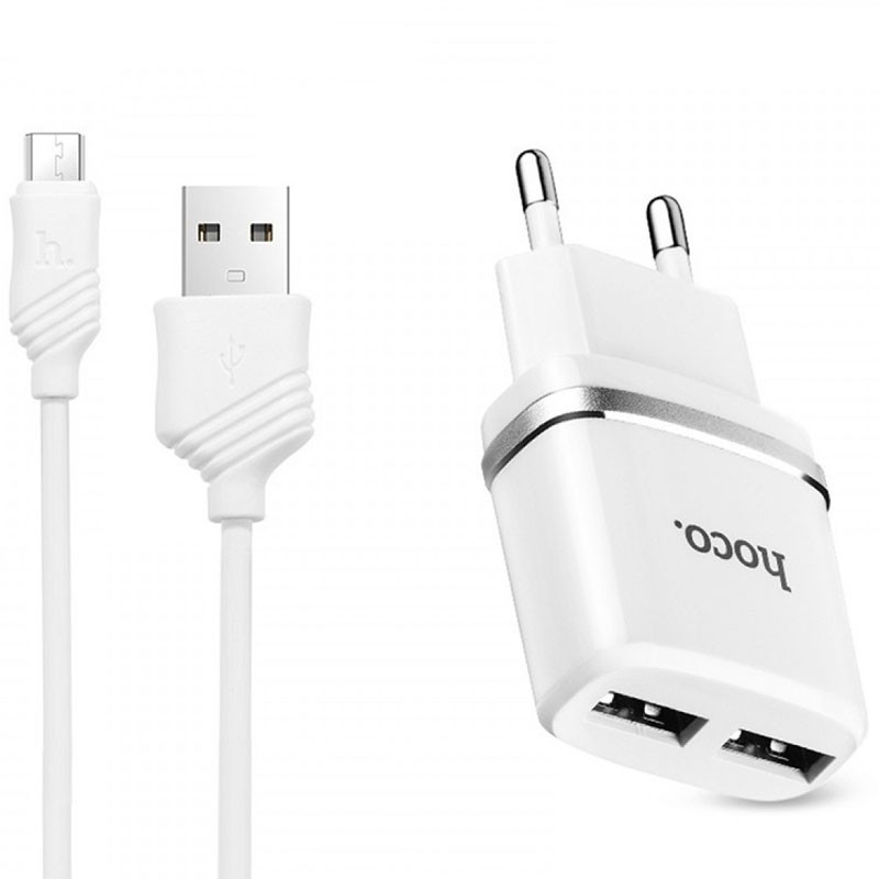 

СЗУ Hoco C12 Charger + Cable (Micro) 2.4A 2USBдля Зарядные устройства white (107290)