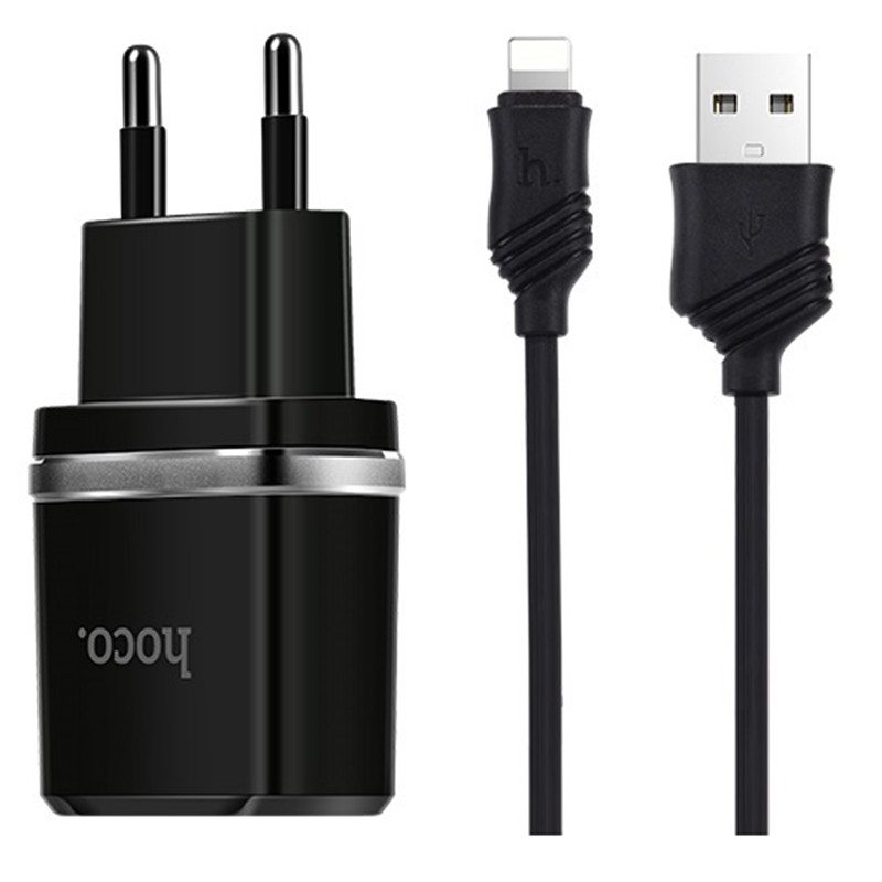 

СЗУ Hoco C12 Dual USB Charger 2.1A (+кабель Lightning) Черный (100077)