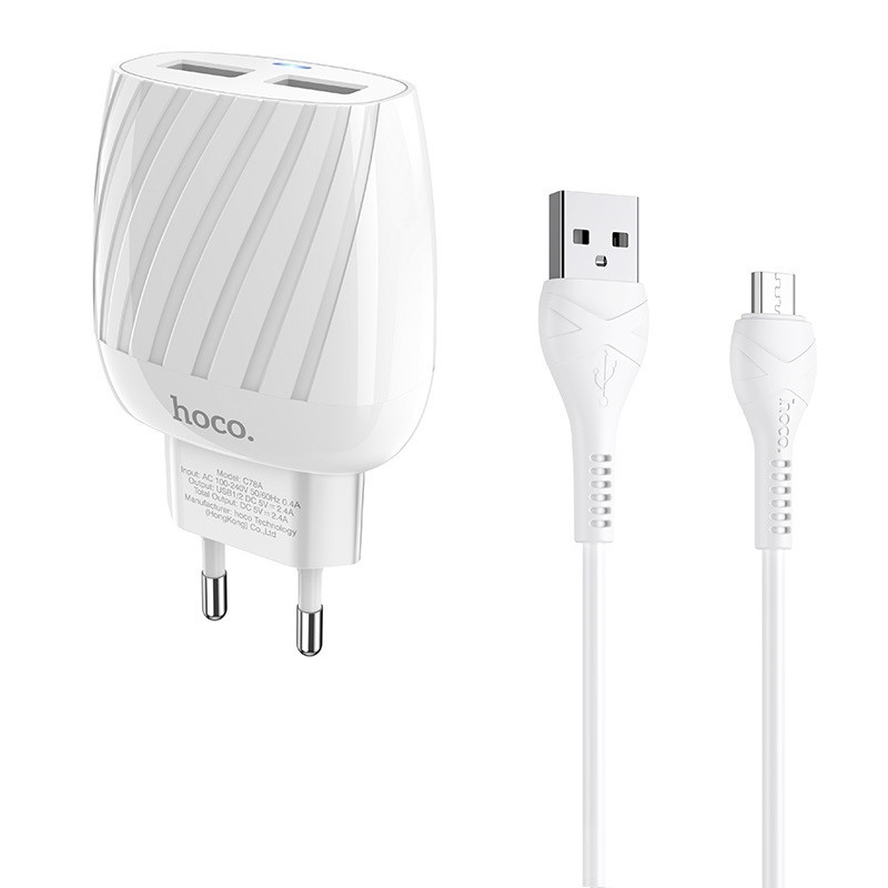 

СЗУ Hoco C78A (2USB/2.4A) + microUSBдля Зарядные устройства (148384)