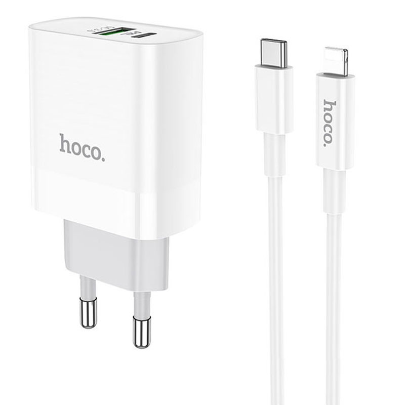 

СЗУ HOCO C80A PD+QC3.0 (1USB/3.1A) Type-C to lightning Белый (152154)