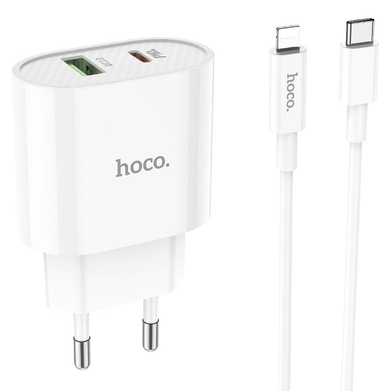 

СЗУ HOCO C95A PD 20W+QC3.0 (1USB/Type-C/3A) + Type-C to Lightning (244435)