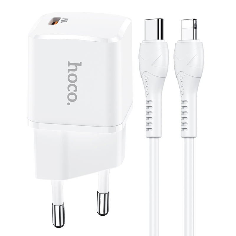 

МЗП HOCO N10 Starter single port PD 20W + Type-C to Lightning (Білий)