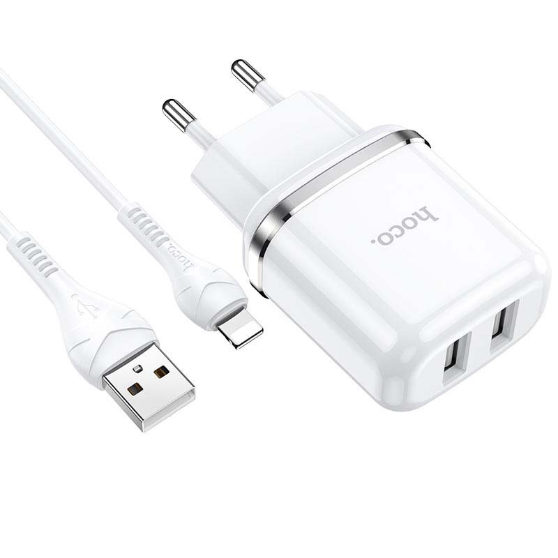 

СЗУ Hoco N4 (2USB/2.4A) + Lightning Белый (187370)