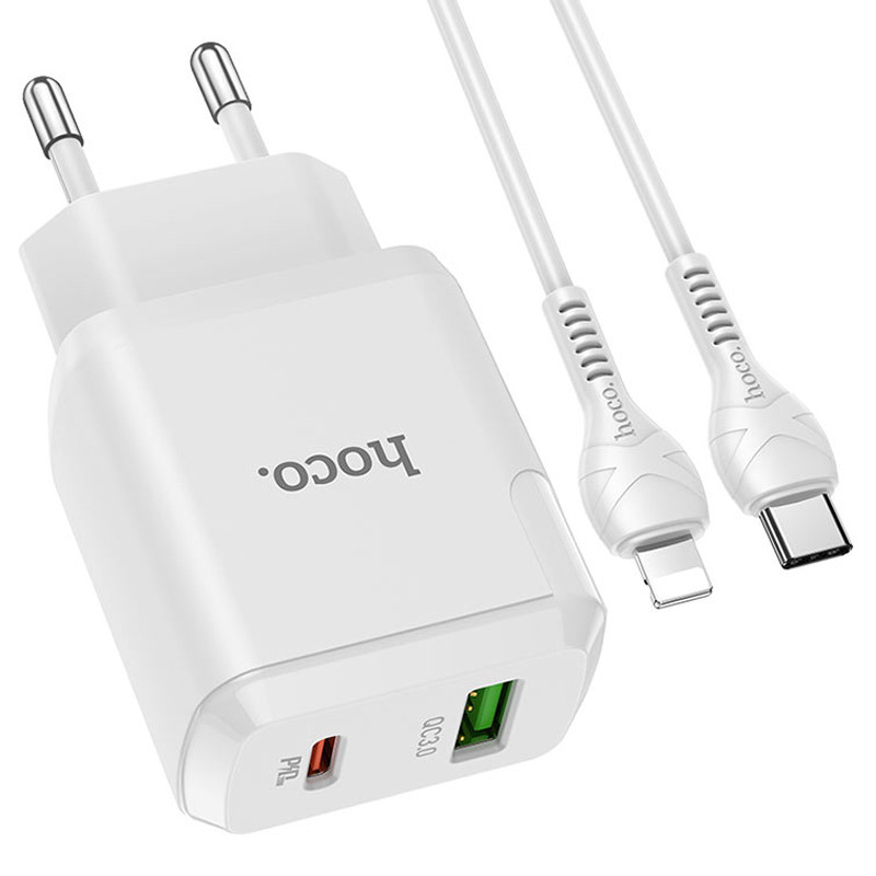 

МЗП Hoco N5 Favor 20W PD+QC3.0 Type-C to Lightningдля Зарядные устройства (Білий)