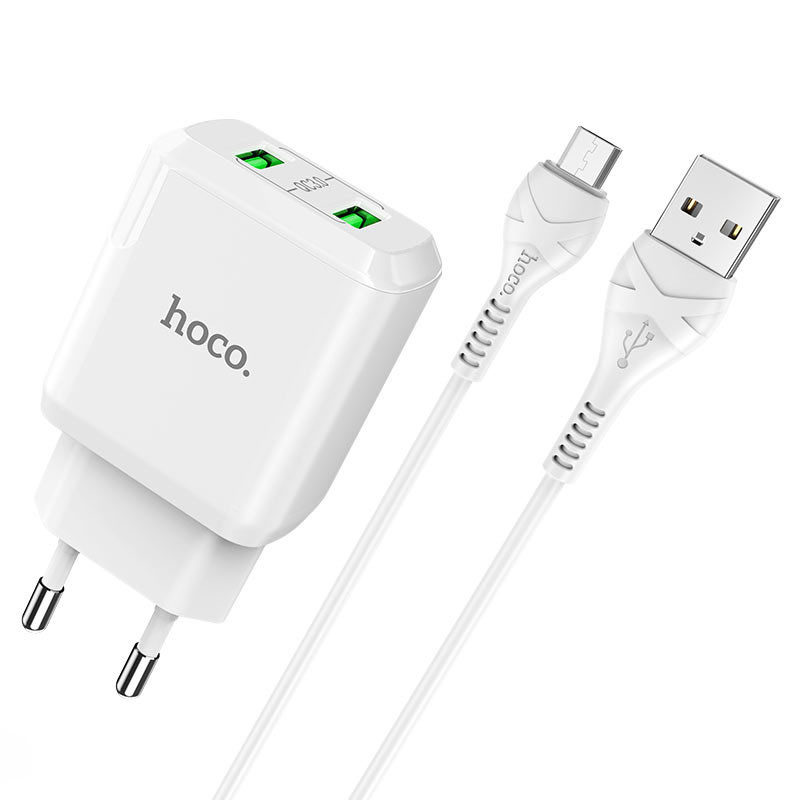 

МЗП HOCO N6 QC3.0 (2USB/3A) + USB - MicroUSBдля Зарядные устройства (Білий)