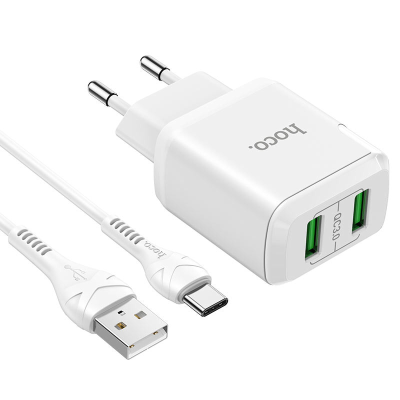 

МЗП HOCO N6 QC3.0 (2USB / 3A) + USB - Type-C (Білий)