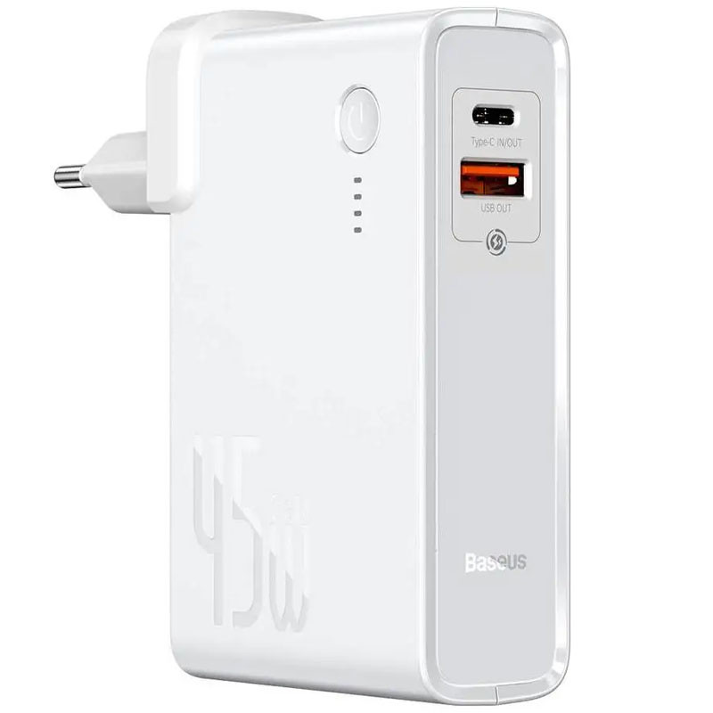 

СЗУ + Power Bank 2in1 Baseus GaN QC (Type-C+USB/ 45W) 10 000 mAh (PPNLD)для Зарядные устройства Белый (196228)