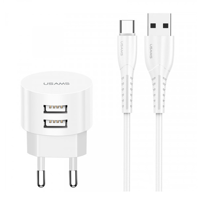 

СЗУ USAMS T20 Dual USB Round Travel Charger (EU)+U35 Type-C cable Белый (130629)