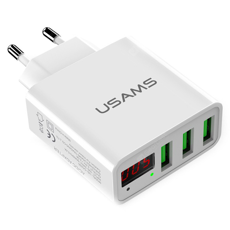 

СЗУ USAMS US-CC035 с дисплеем (3USB 2.4A) Белый (101897)