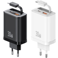 СЗУ Usams US-CC296 GaN With Retractable Type-C Cable Xiang Ser. 30W (1USB-A/1C)