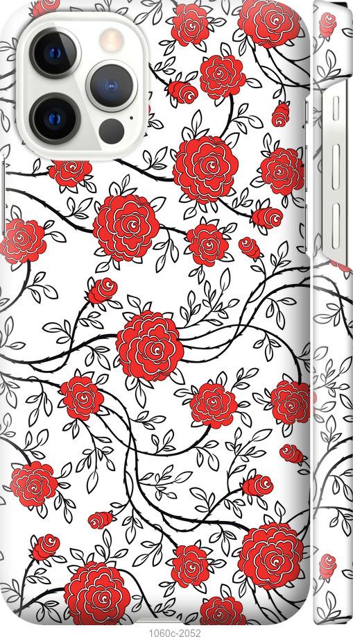 Чехол на iPhone 12 Pro Красные розы на белом фоне