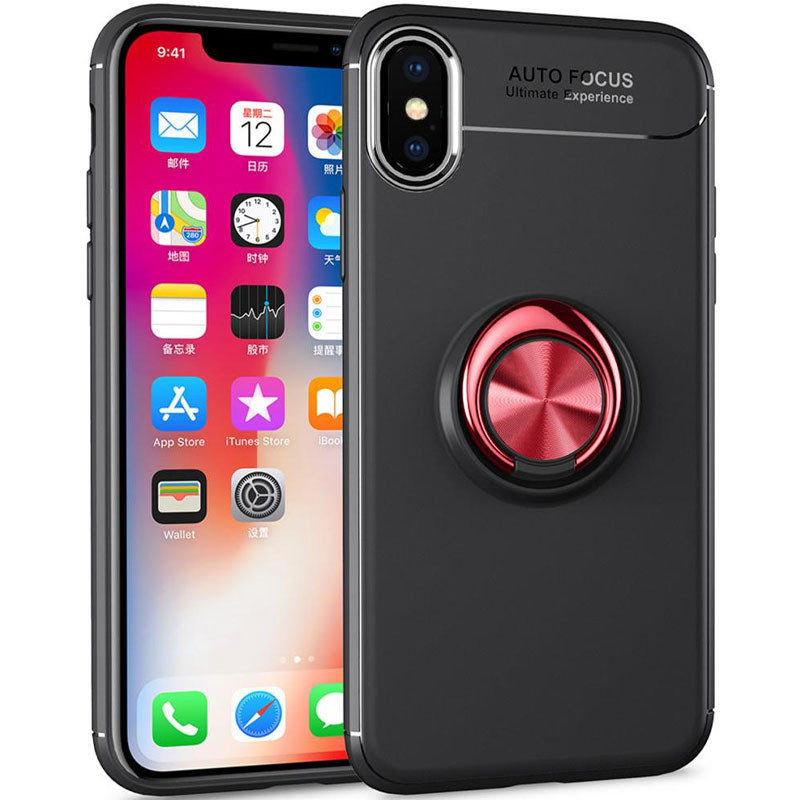 

TPU чохол Deen ColorRing під магнітний тримач (opp) для Apple iPhone X (5.8'') (Чорний / червоний)