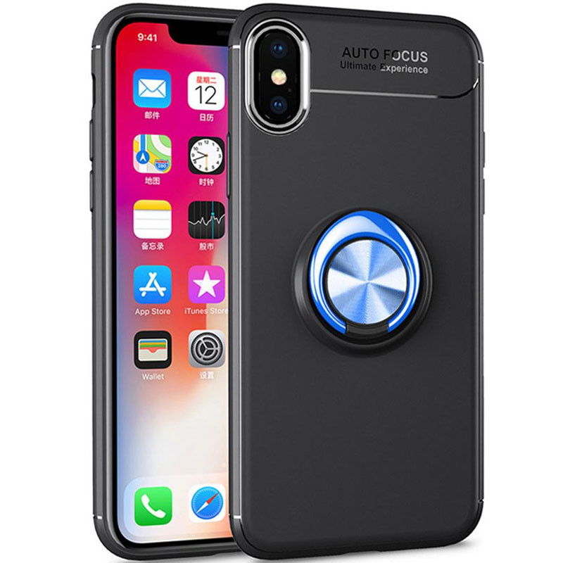 

TPU чехол Deen ColorRing под магнитный держатель (opp) для Apple iPhone X / XS (5.8") Черный / Синий (161795)