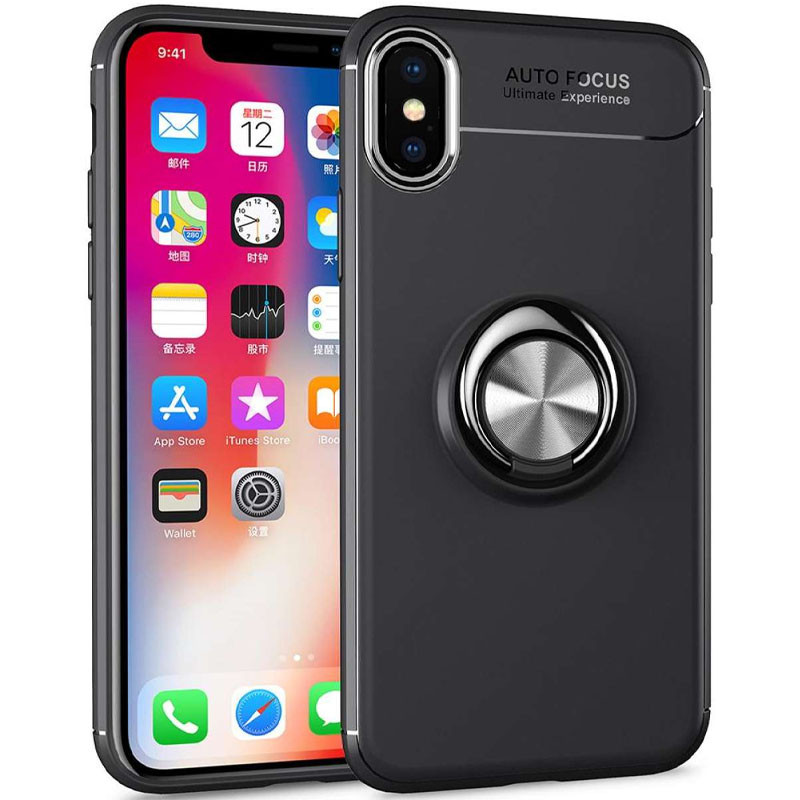 

TPU чохол Deen ColorRing під магнітний тримач (opp) для Apple iPhone XS Max (6.5") (Чорний / чорний)