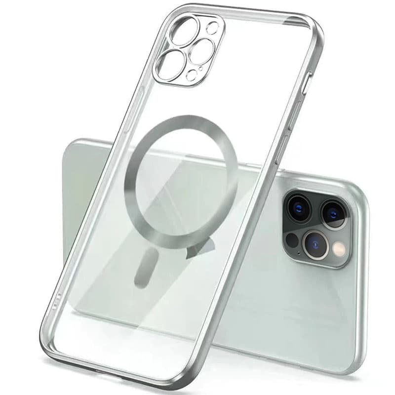 

TPU чехол Glossy Plating with Magnetic Safe для Apple iPhone 12 Pro Max (6.7") Серебряный (205278)