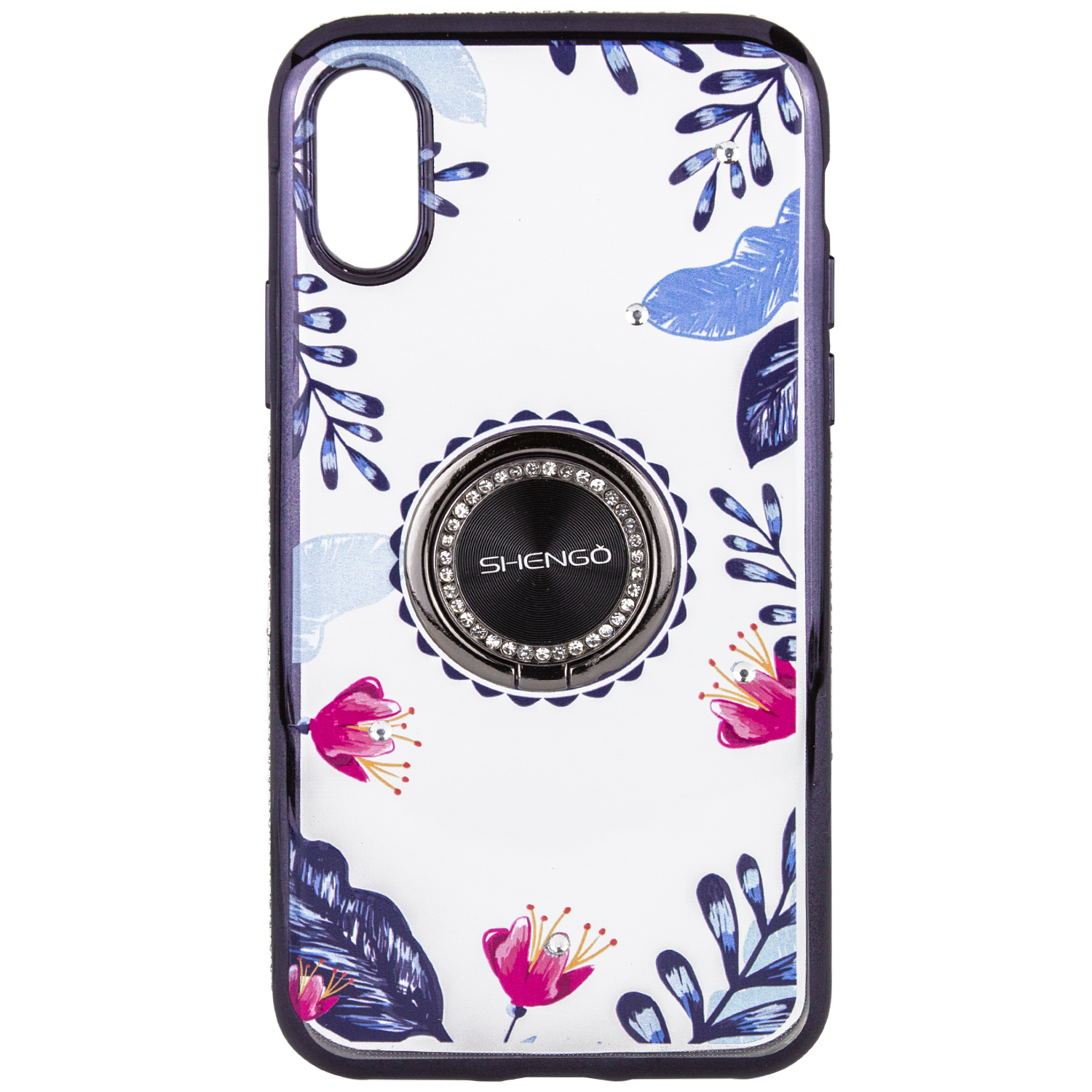 

TPU чехол Shengo со стразами и кольцом-держателем для Apple iPhone X / XS (5.8") Черный (104505)