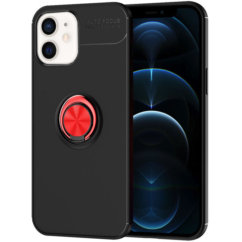 

TPU чохол Deen ColorRing під магнітний тримач (opp) для Apple iPhone 12 mini (Чорний / червоний)