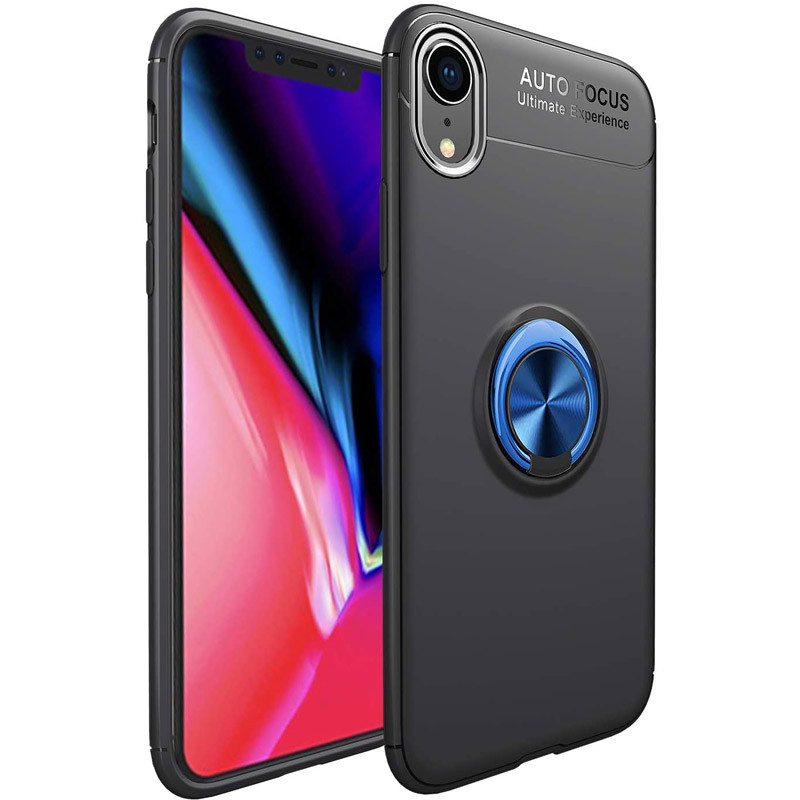 

TPU чохол Deen ColorRing під магнітний тримач (opp) для Apple iPhone XR (6.1") (Чорний / синій)