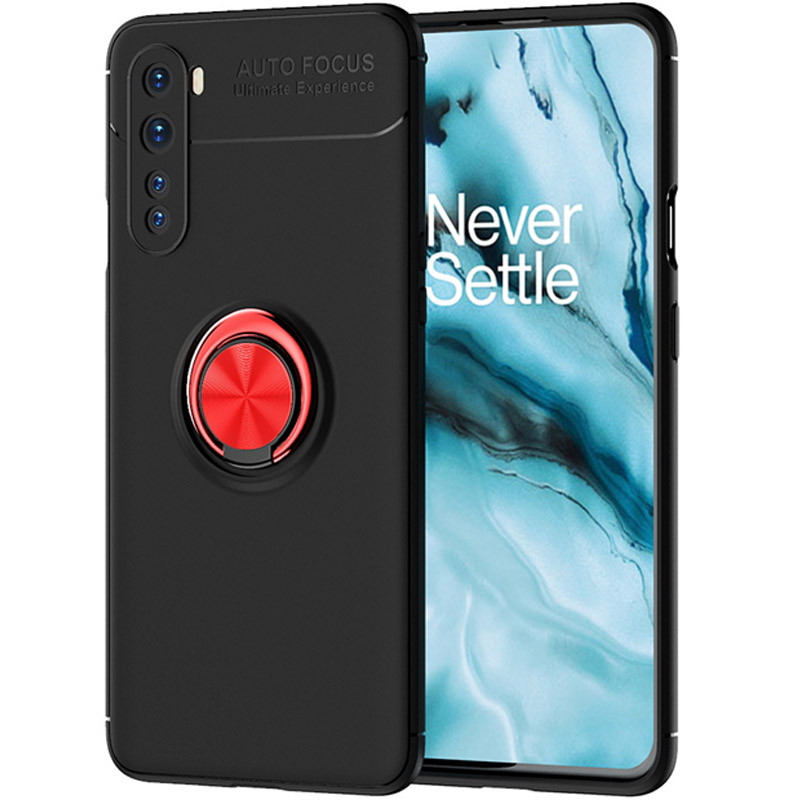 

TPU чохол Deen ColorRing під магнітний тримач (opp) для OnePlus Nord (Чорний / червоний)