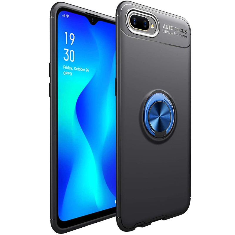 

TPU чехол Deen ColorRing под магнитный держатель (opp) для Realme C2 Черный / Синий (129632)
