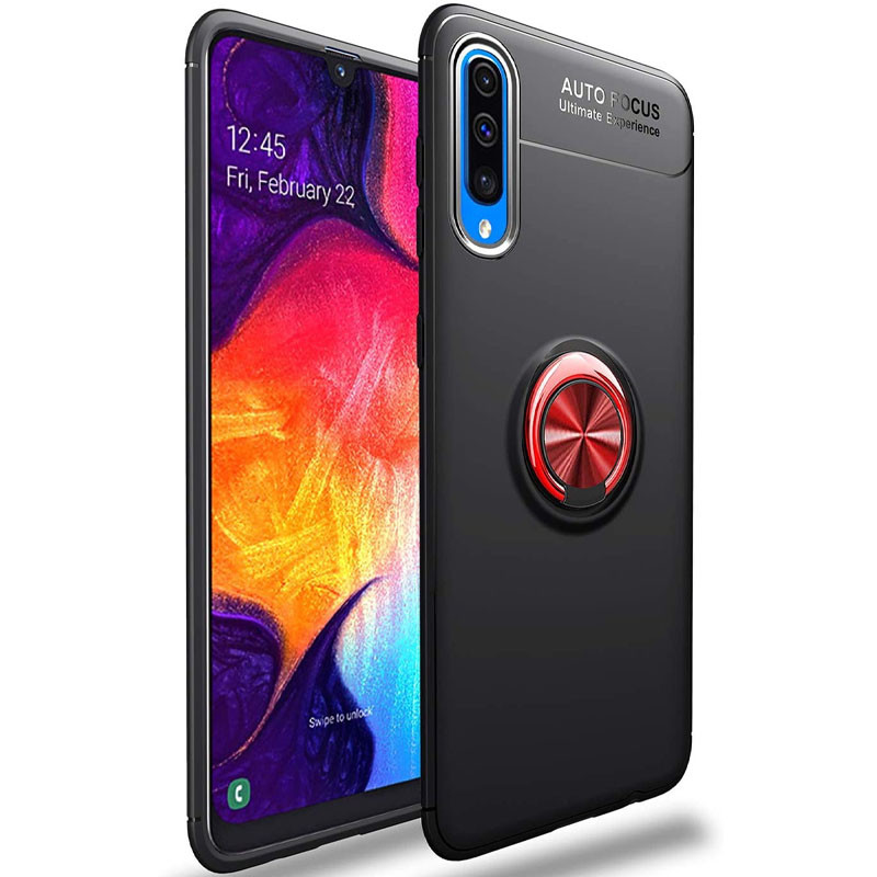 

TPU чехол Deen ColorRing под магнитный держатель (opp) для Samsung Galaxy A30s Черный / Красный (127447)