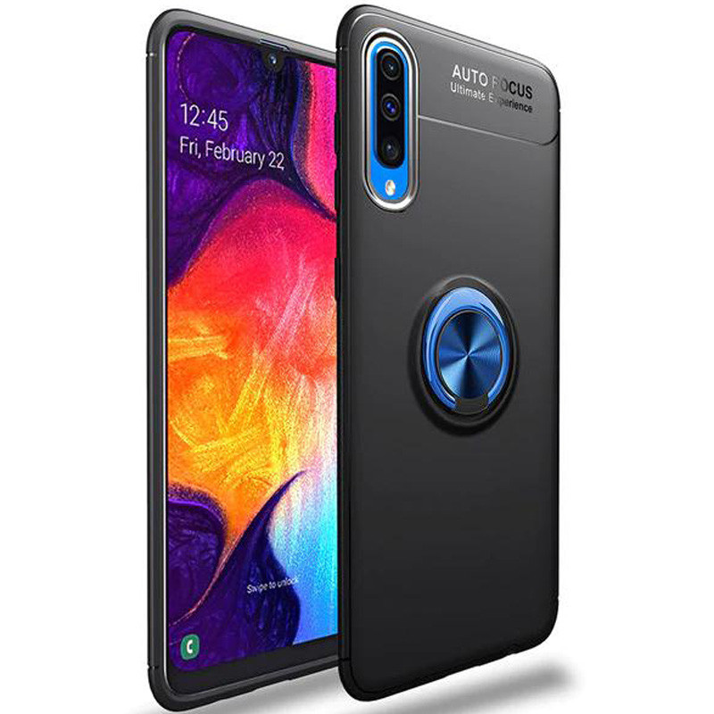 

TPU чехол Deen ColorRing под магнитный держатель (opp) для Samsung Galaxy A30s Черный / Синий (127448)