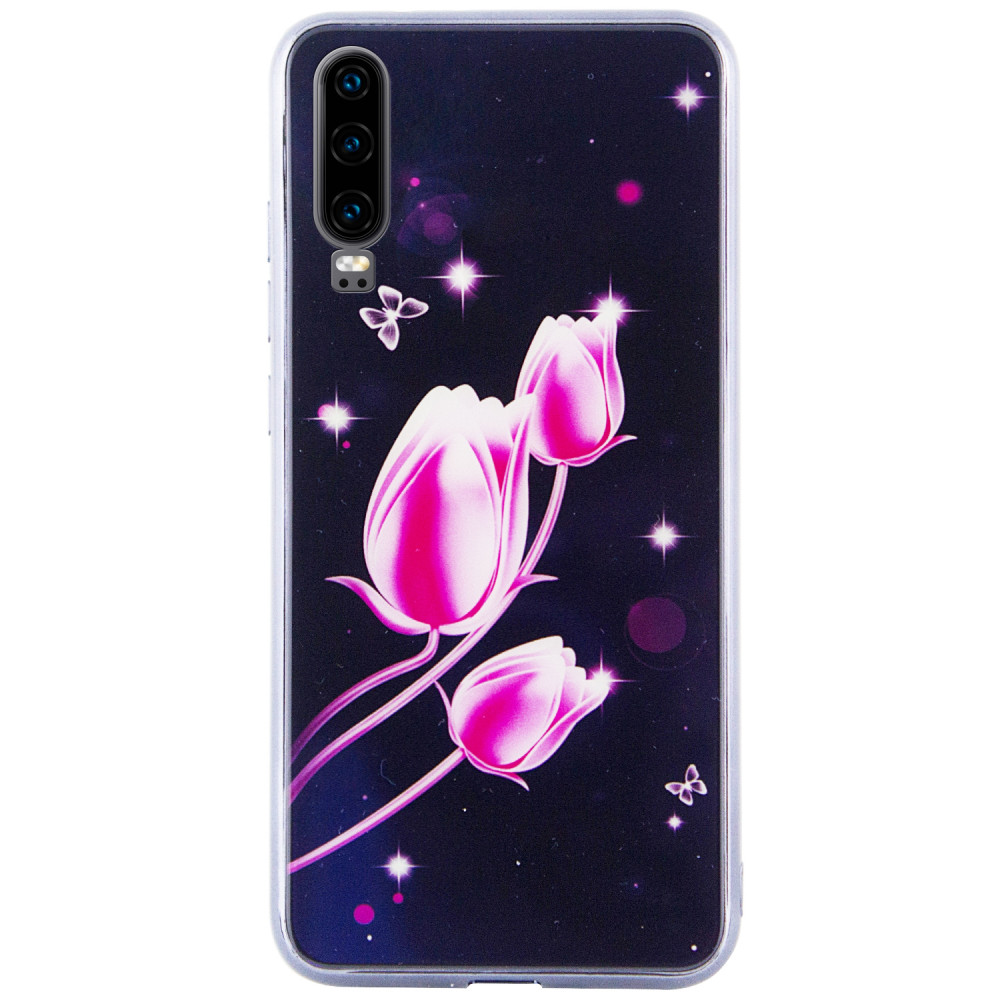 

TPU+Glass чехол Fantasy с глянцевыми торцами для Huawei P30 Тюльпаны (101817)