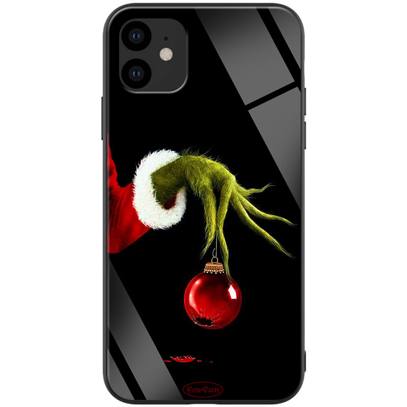 

TPU+Glass чехол ForFun для Apple iPhone 11 (6.1") Гринч и елочная игрушка / Черный (119235)